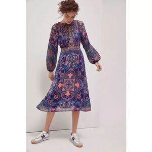 Anthropologie Sydney Paisley Printed Long Sleeve Midi Dress
